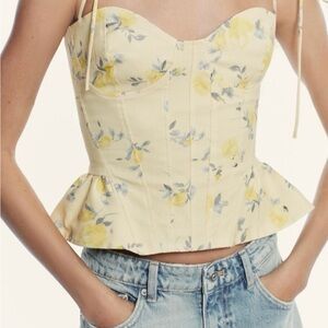 Zara Yellow Floral Peplum Bodice Style Top